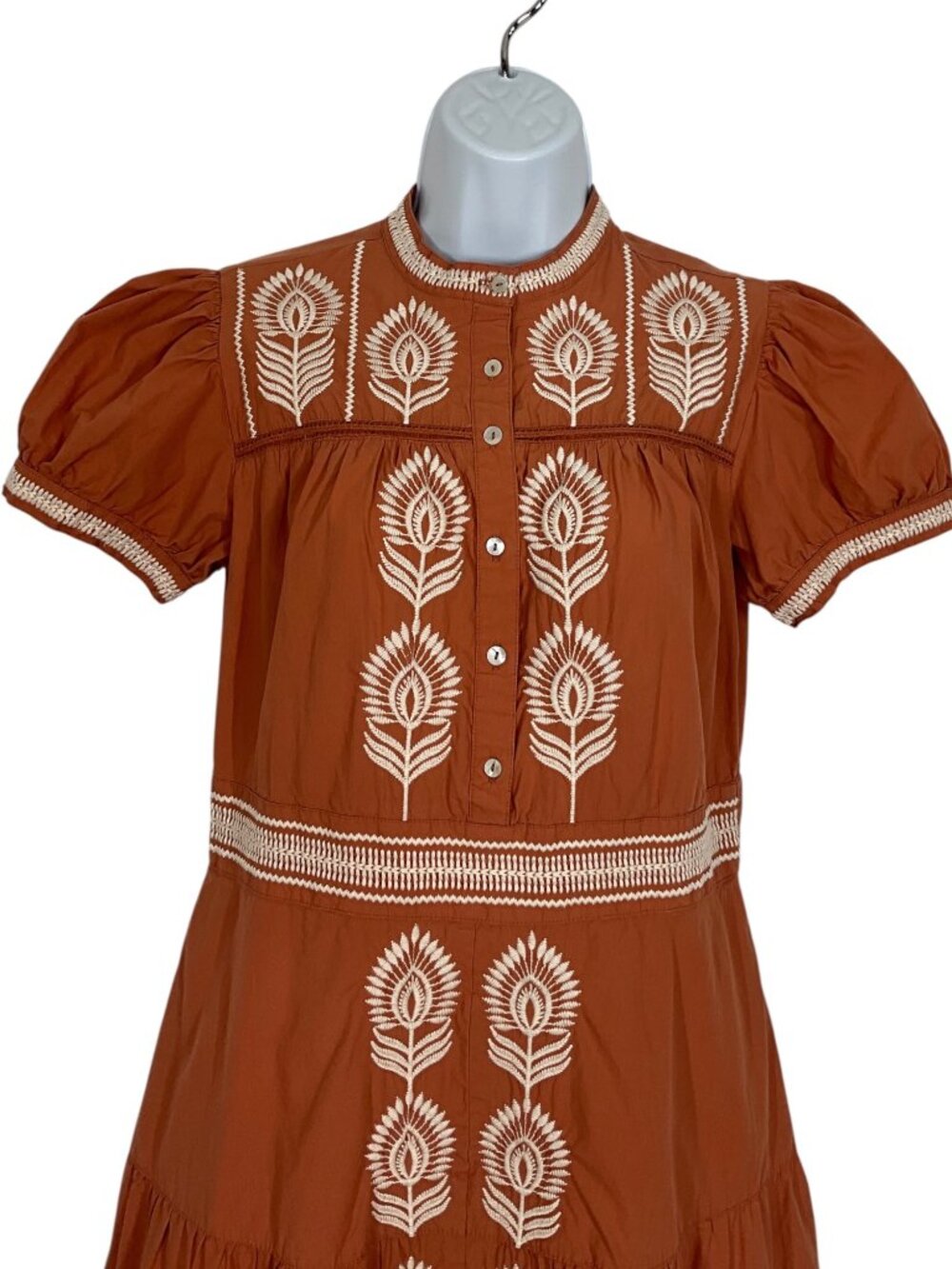Bohme Siya Embroidered Dress S Orange Short Sleeve Midi Cottagecore - Picture 10 of 16